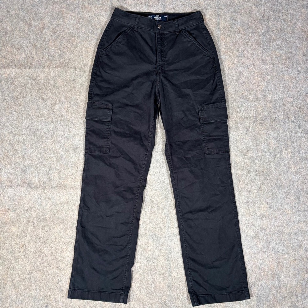 Hollister Cargo Dad Pants Womens 3R/2R 26 Black Ultra High Rise Utility Straight